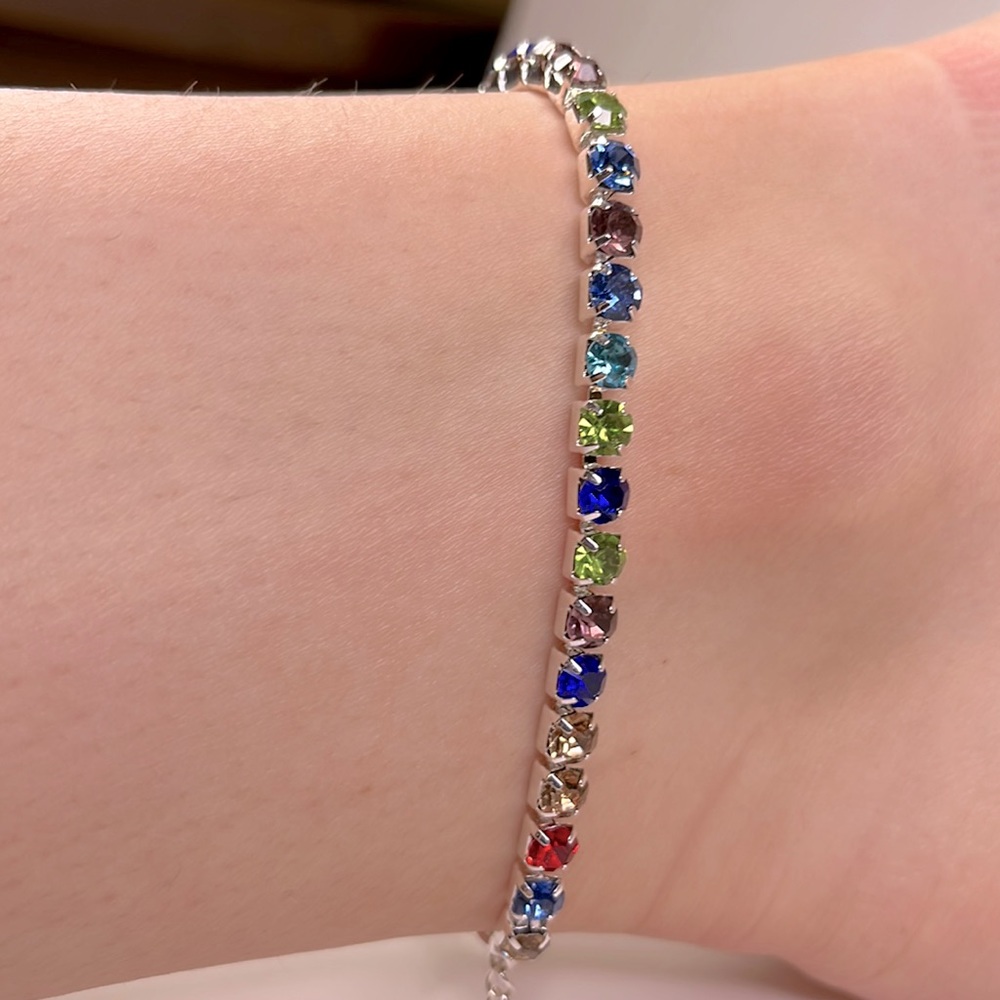 New Rainbow rhinestone anklet with silver backings